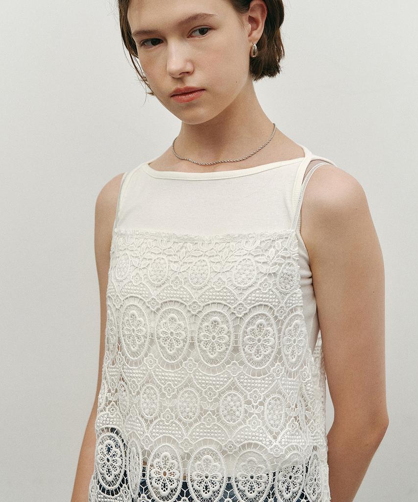 MAKE A TOAST Flower Crochet Layered Dress White Mbefop004Wh