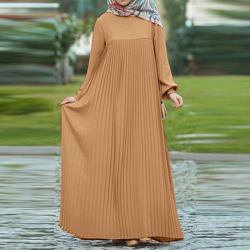 

ZANZEA Женское повседневное платье с круглым вырезом, однотонное, свободного кроя, с длинным рукавом 2XL хаки