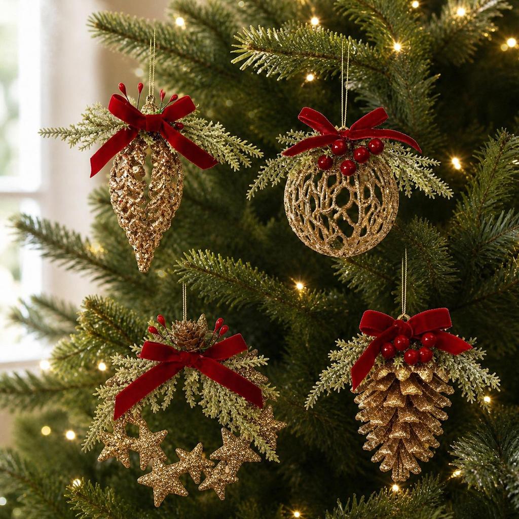 Cross-border new product bow three-dimensional hollow Christmas wreath pendant Christmas scene arrangement pine cone hanging ball pendant