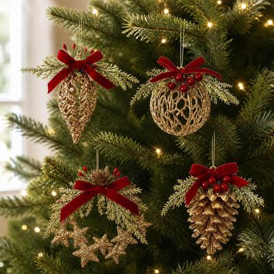 Cross-border New Product Bow Three-dimensional Hollow Christmas Wreath Pendant Christmas Scene Arrangement Pine Cone Hanging Ball Pendant