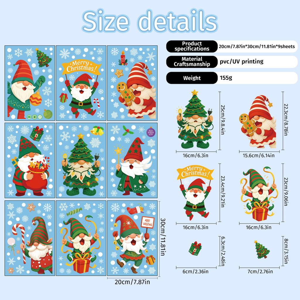 Snowflake Santa Claus Pvc Static Window Decals Set For Christmas Decorations
