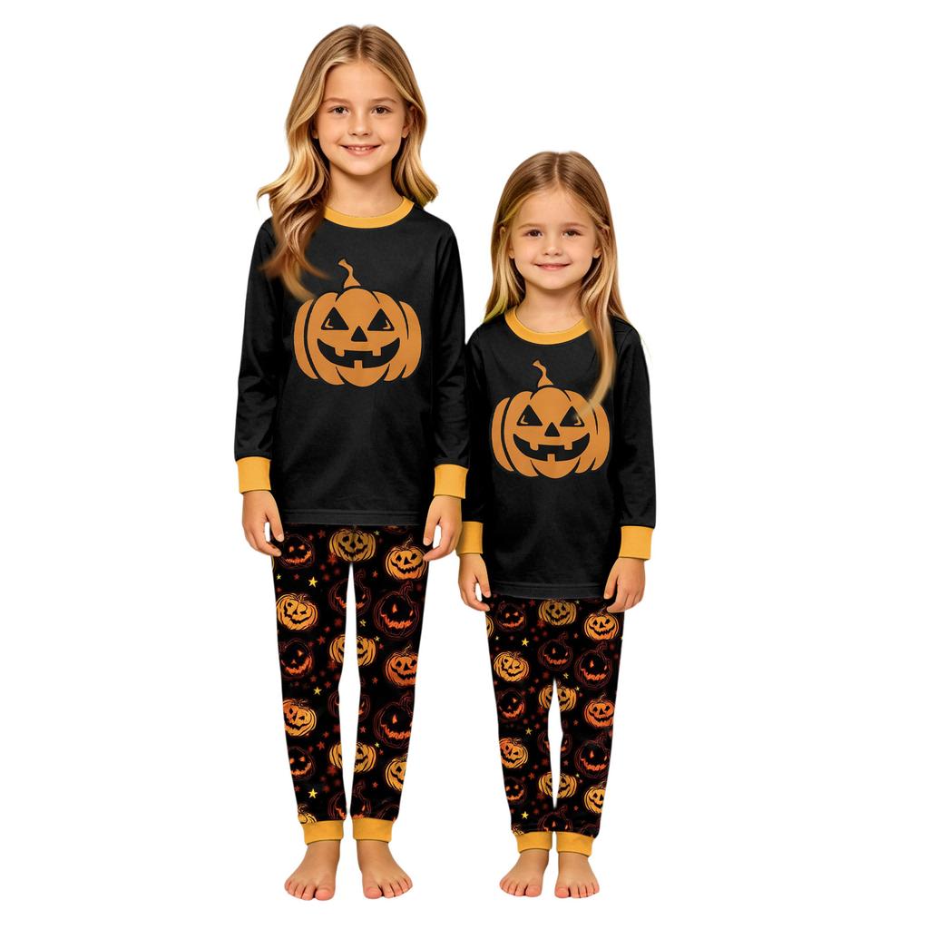 Family Matching Halloween Print Long Sleeve Top and Pants Loungewear Set