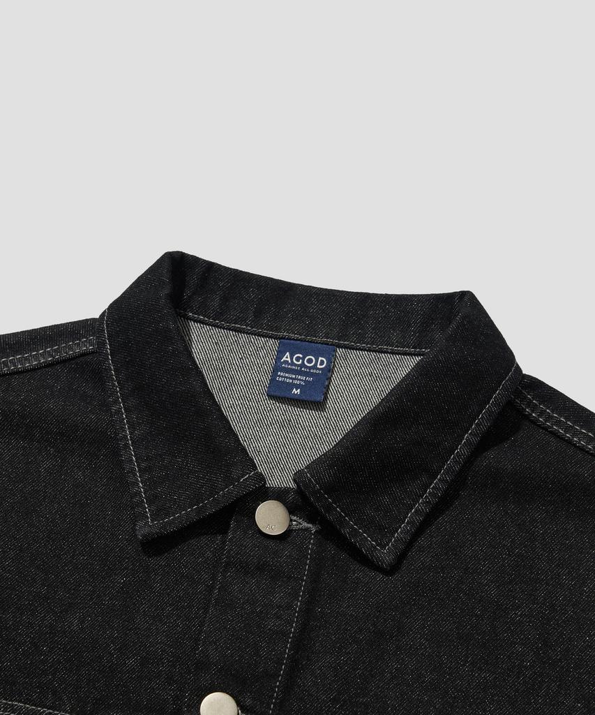 Agod Stone Washed Crop Denim Jacket [Black]