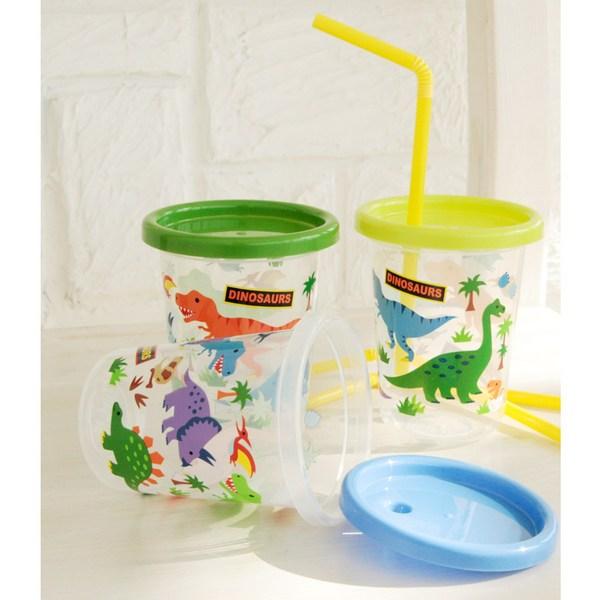 Skater mugg med sugrör 3-pack, genomskinlig dinosaurie, 1 set