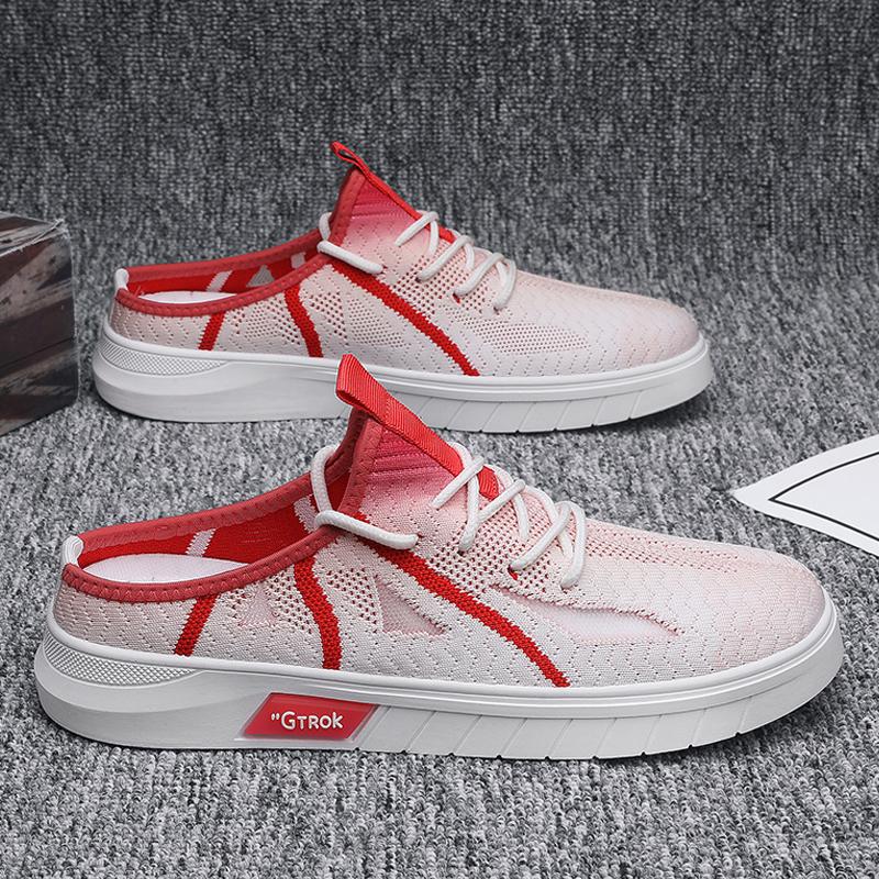 Trendy shoes summer semi-drag breathable fly-woven board shoes Korean version of casual trendy men's one-pedal lazy shoes outdoor men's shoes