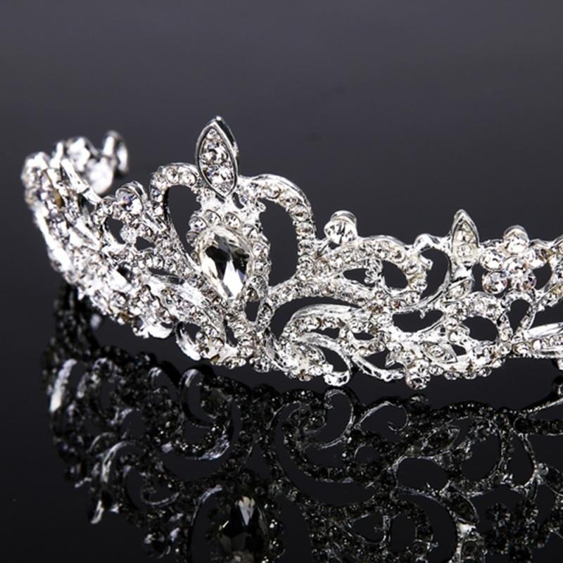 Bridal Princess Austrian Crystal Tiara Wedding Crown Veil Hair Accessory Silver