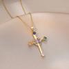 Stainless Steel Chain New Colorful Zircon Cross Pendant Necklaces for Women Men Gold Silver Color Fashion Cool Jewelry Gifts
