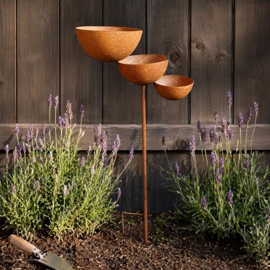 Yousheng 3 Tiered Cascading Rain Catcher Bird Bath, Metal Garden Stake Bird Water Bowl Feeder, Outdoor Pollinator Watering Station for Garden, Patio,