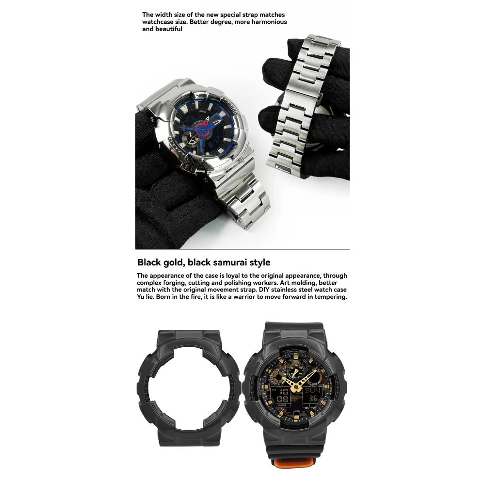 Stainless Steel Mod Kit For Casio G-SHOCK GA-110 GA-110GB GA-100 GA-120 Series Modified Black Warrior Metal Bezel Case Strap