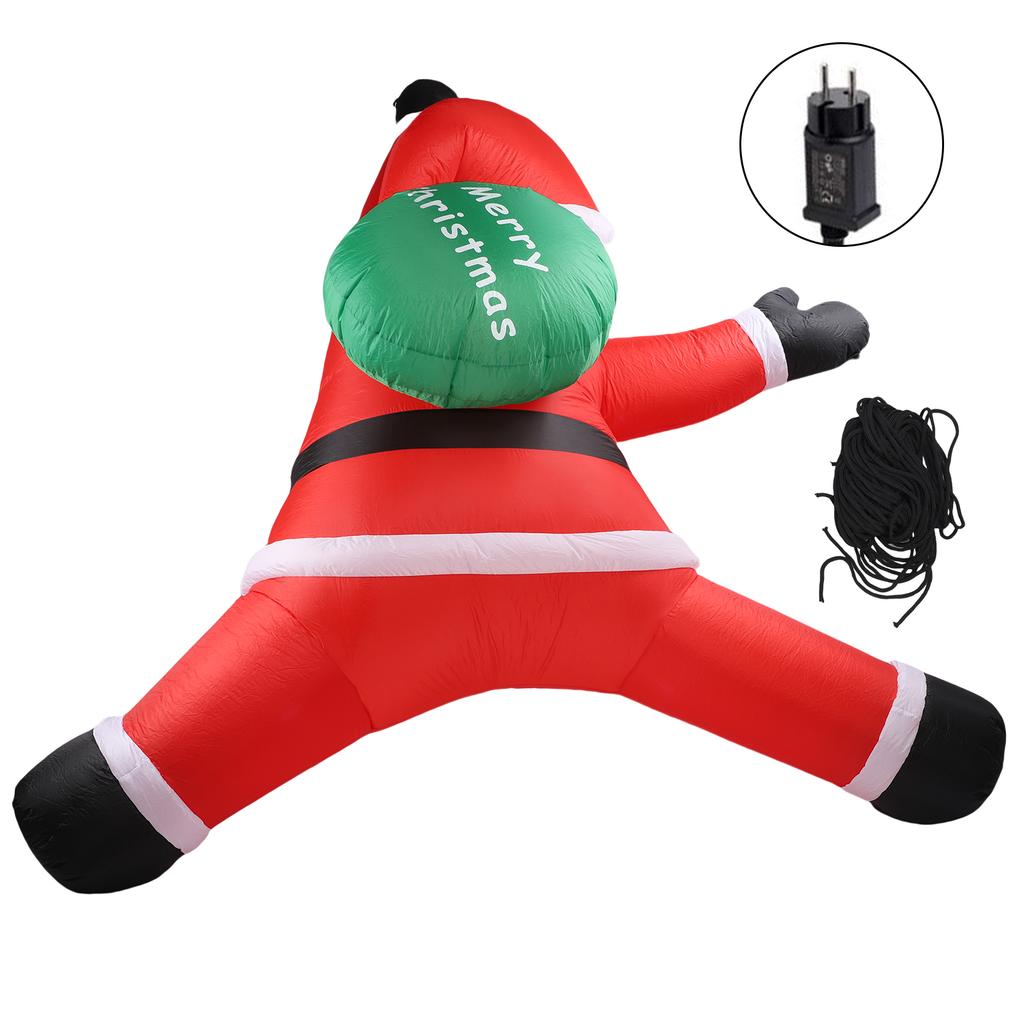 5.9ft Xmas Inflatable Santa Outdoor Decoration Climbing Santa with Present Bag Blow Up Decor Built In LED Light for