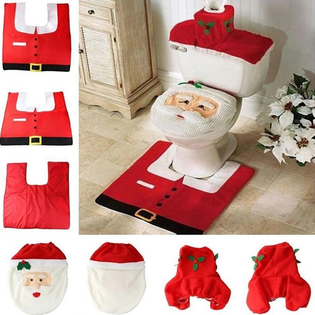 New Cute Christmas Toilet Seat Covers Creative Santa Claus Bathroom Mat Xmas Supplies for Home New Year Gift Decor 2025