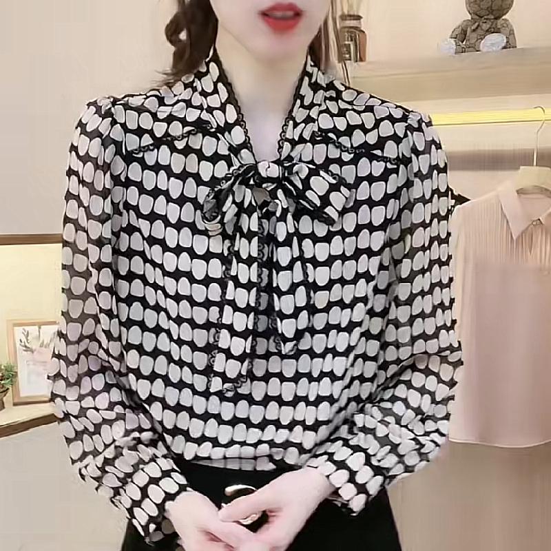 

Новая весенняя рубашка в горошек, женская винтажная одежда с пышными рукавами, элегантная женская блузка на пуговицах, элегантные офисные женские топы 3XL