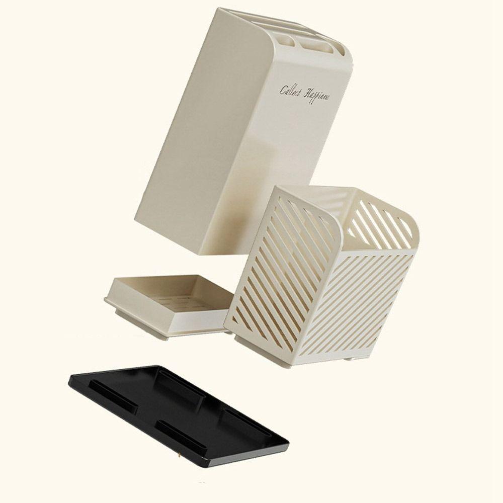 Integrated Chopstick Barrel Beige Tableware Storage Rack Flatware Drainer Storage Box  for Kitchen
