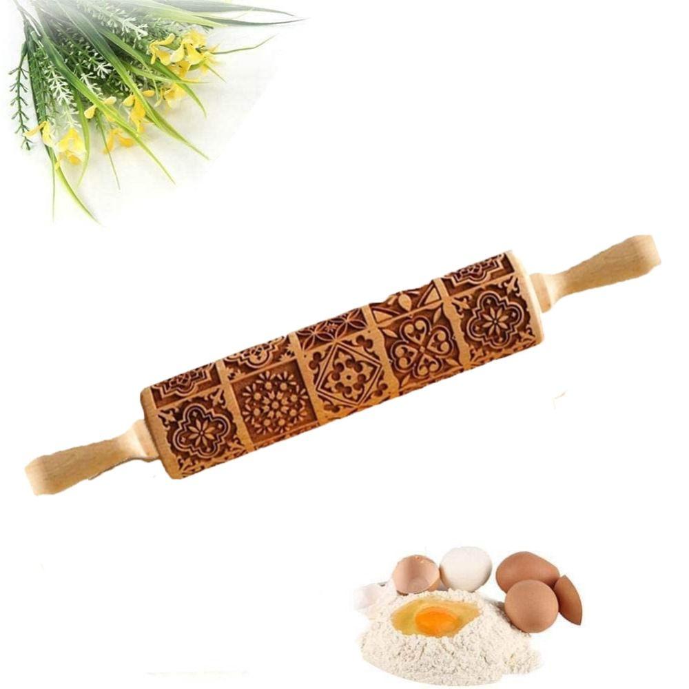 

Square Grid Patterned Roller Solid Wood Embossed Wooden Rolling Pin Cookies Mold Biscuit