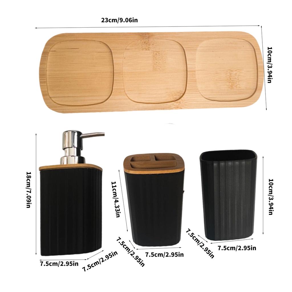 4Piece Bathroom Organizer Set with Toothbrush Cup Hydraulic Cup Mouth Cup Wood Tray Durable Construction