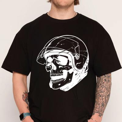Skull In Motorcycle Helmet Tshirt 100 Cotton ONeck T Shirt Fashion Short Sleeve Mens Tees Graphic Tshirts