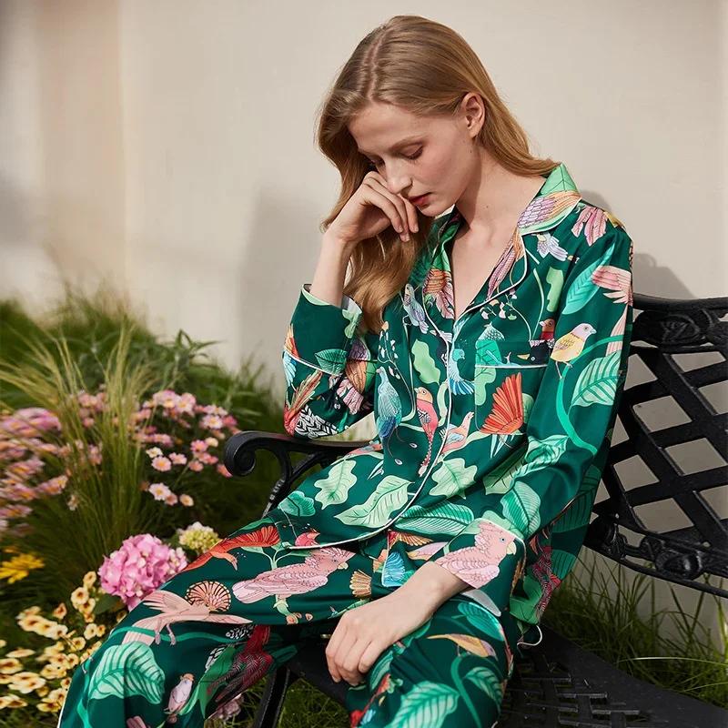 

Новая весенне-летняя пижама из ледяного шелка для женщин с длинными рукавами и лацканами для дома XL