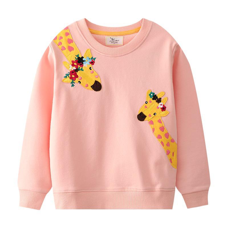 

2026 Spring/Autumn Girls Cotton Hoodie - Cartoon Round Neck Base Layer 5T (Height 100-110cm)
