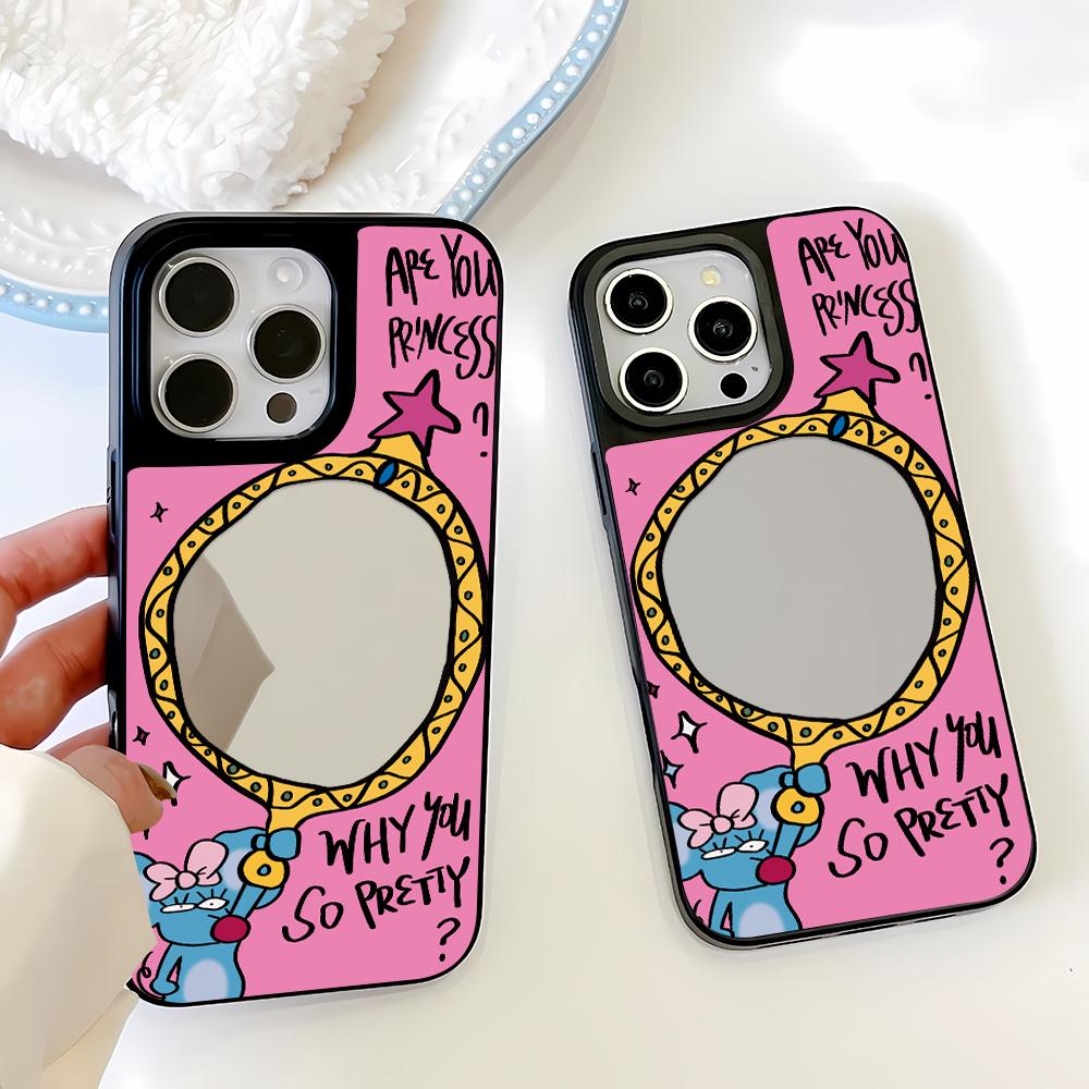 Mirror Phone Case for iPhone 15 11 13 14 for 15 16 Pro Max 12 13 16 Pro Cloud Flower and Animal Cute Style Phone Case
