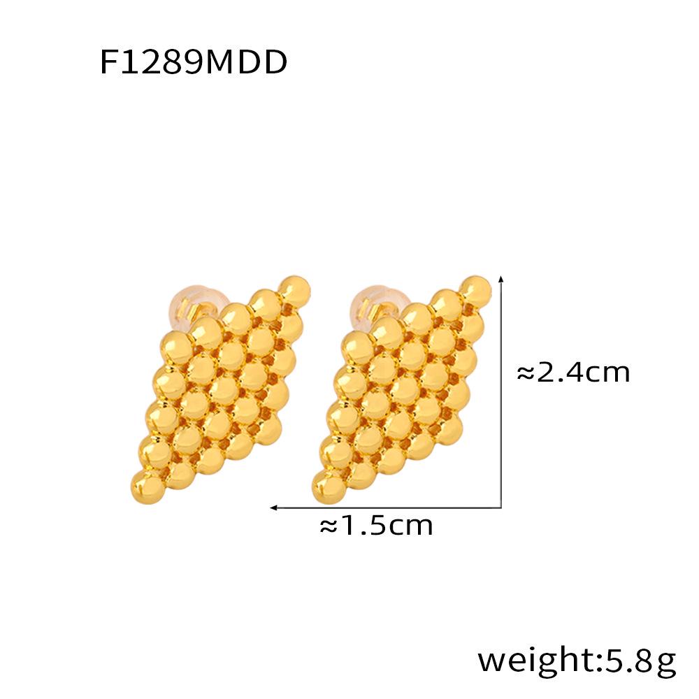 Personalized Geometric Round Bead Stud Earrings in 18K Gold-Plated Titanium Steel