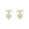S925 Sterling Silver 18K Gold Pleated Heart Stud Earrings with Full Diamond Design for Women. Versatile and Stylish.
