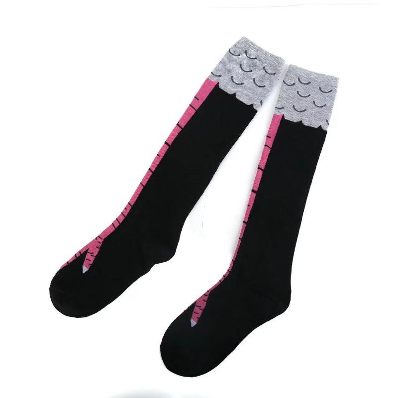 Lustige 3D-Hühnersocken mit Cartoon-Cosplay-Print, hohe Flexibilität, Oberschenkelhohe Socken aus Baumwolle, modische dünne Zehenfüße
