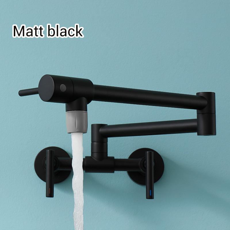 Pot Filler Faucet Wall Mounted Kitchen Mixer Solid Brass Swivel Spout Hot And Cold Water With Dual Handle