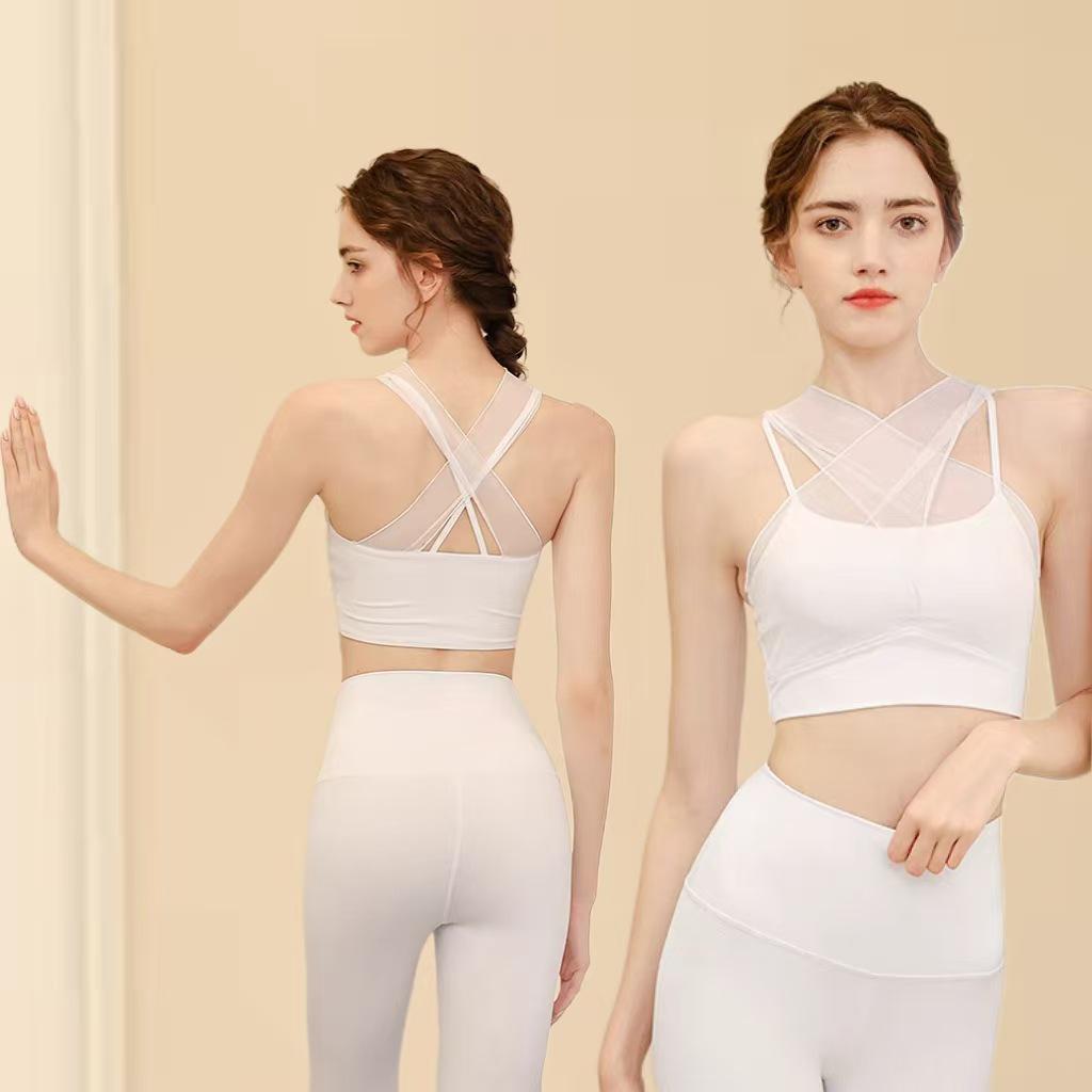 Damski Zestaw Kamizelki do Jogi z Siateczki Wysokiej Jakości z Wkładką na Biust - Seksowny Strój Fitness Dwuczęściowy
