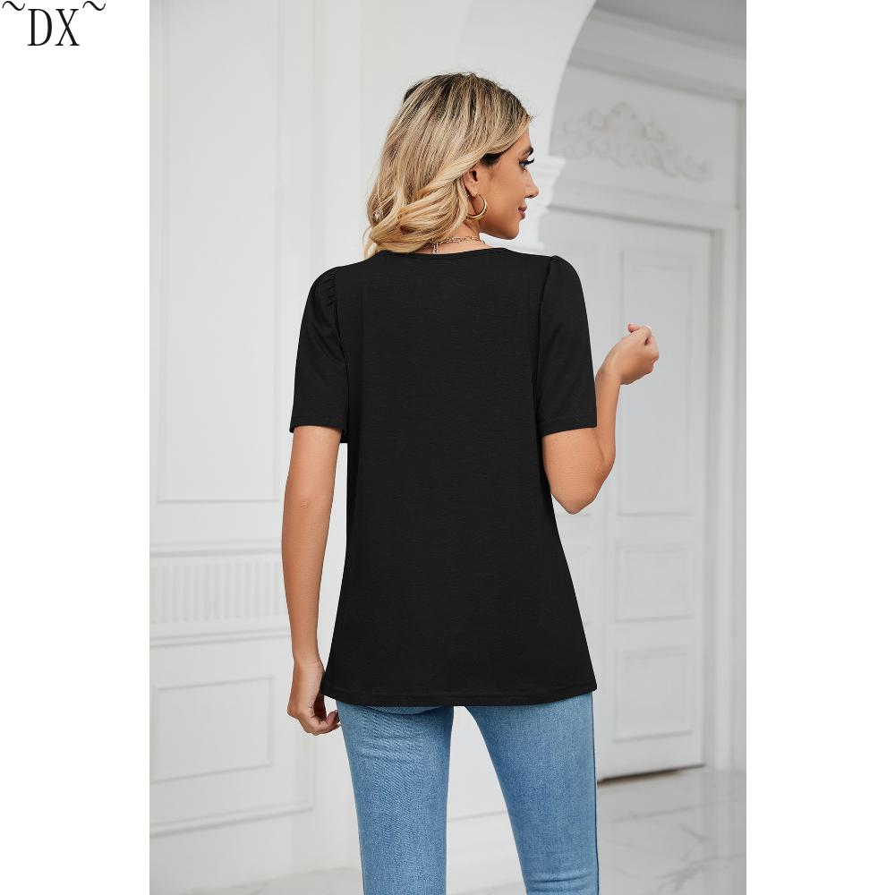 DX~~ Весенне-летняя новая однотонная свободная футболка с квадратным воротником — фото 16