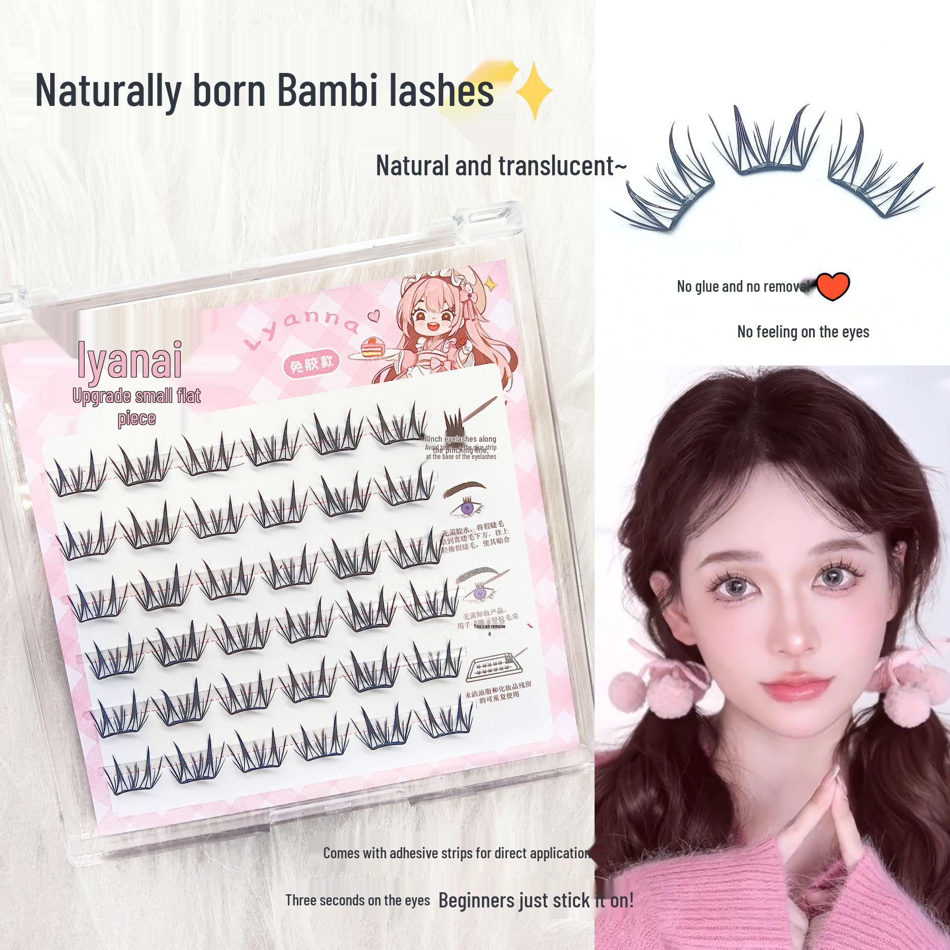 

Yiyan Na Self-Adhesive Thin Segmented Eyelashes - Clear Little Deer Design