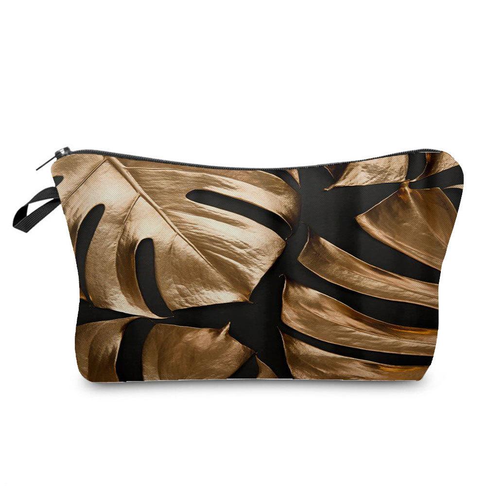 Women Leaf Print Cosmetic Bag Toiletries Organize Travel Storage Case 6434