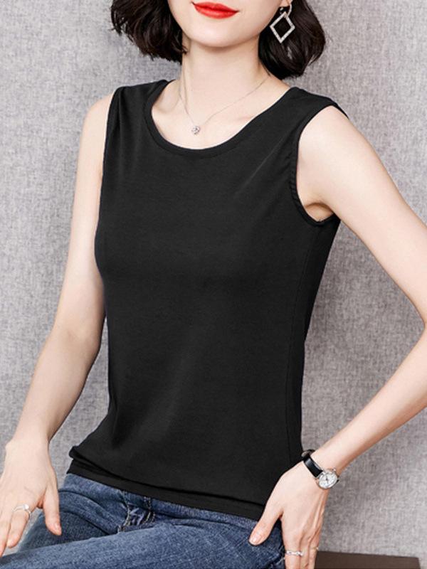 Women's Korean Style Versatile Round Neck Camisole - Sleeveless Spring/Summer Top