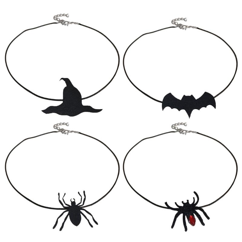 Halloween Bat Necklace Unique Braided Rope Necklace Eye catching Bat Hat Spiders Clavicle Chain for Halloween Jewelry