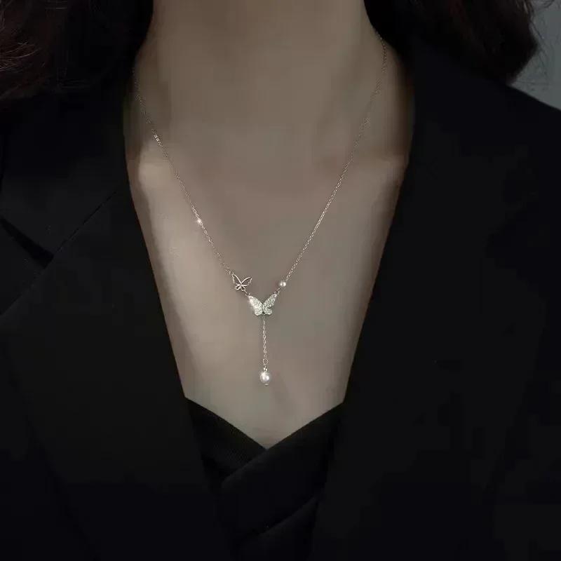 Imitation Pearl Tassel Flat Snake Bone Necklace For Women Fashionable Personalized Daily Accessory Party Jewelry Birthday Gifts