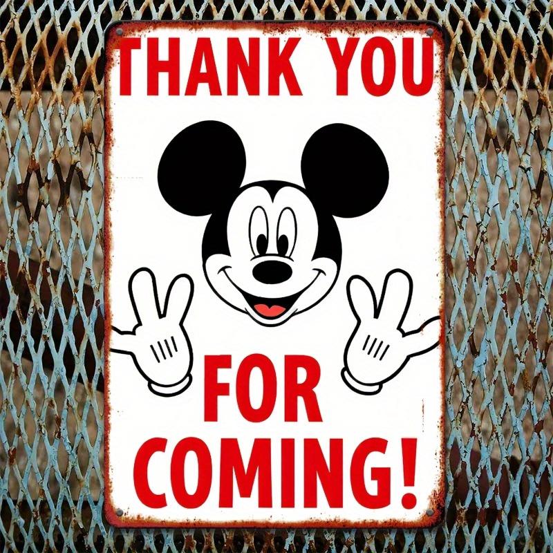 [2D Flat] Mickey Thank You for Coming! Vintage Metal Tin Sign - 30.48x20.32 Cm, Rustic Red & White Design with Peace Signs - Ide