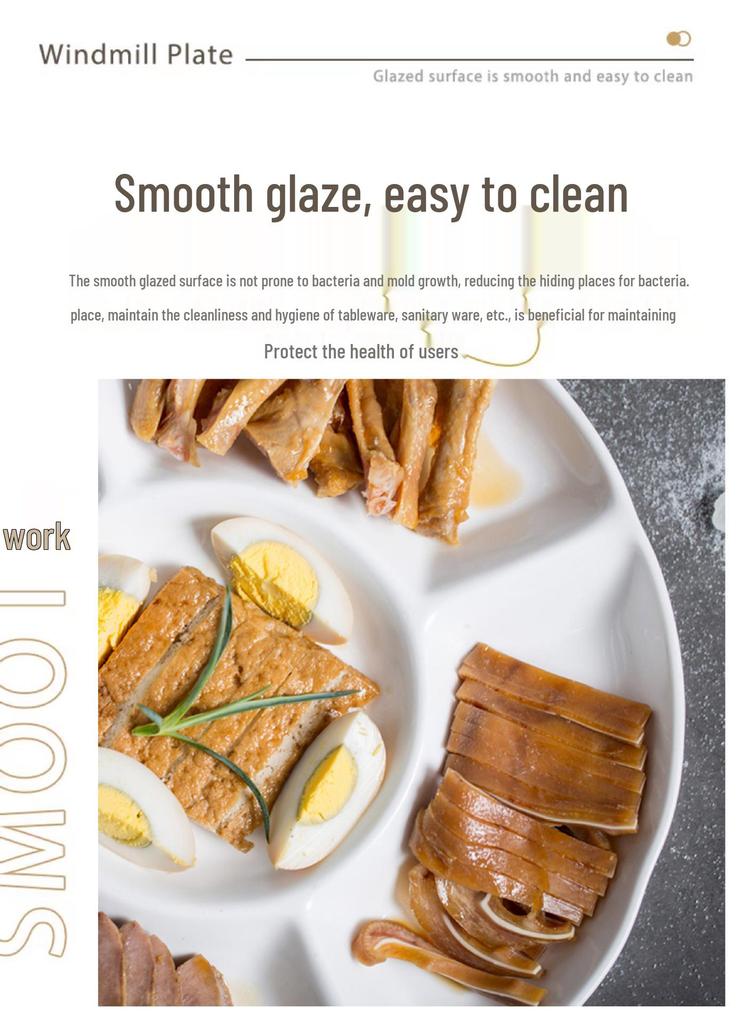 Windmill Five-Compartment Ceramic Dish - Ideal for Braised, Steamed, or Dumpling Dishes.