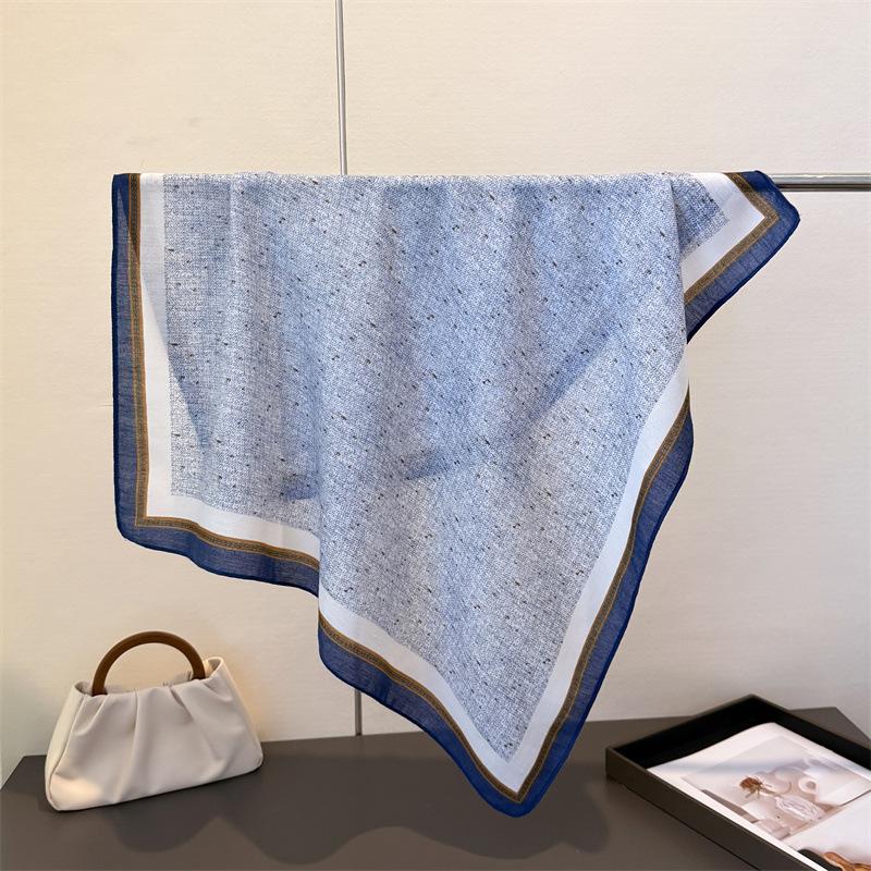 Fresh Texture Herringbone Cotton Linen Small Square Scarf Silk Imitation Velvet Headscarf Shawl Sunscreen Women