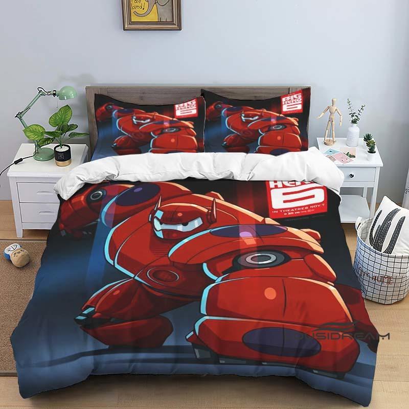 

Cartoon Big Hero 6 pattern duvet cover and pillowcase bedding set, suitable for adult men and women s bedroom decorations, and 1 135X200cm