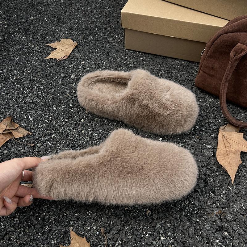 

Internet celebrities senior feeling Baotou drag women 2025 autumn and winter new stepping on shit feeling soft sole casual versatile wear Mao Mao shoe 40 хаки