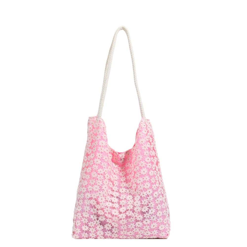 Solid Color Flower Tote Bag Large Capacity Cloth Shoulder Bag Portable Underarm Bag Daily