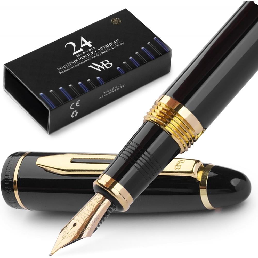 Wordsworth Black Fountain Pen Black 18k Gold Nib Fine Nib