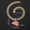 European and American Colored Diamond Sexy Biting Lips Hip Hop Personalized Creative Pendant Hip Hop Cuban Chain Necklace