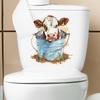 Whimsical Cow with Metal Bucket Toilet and Wall Sticker Set Waterproof Self-Adhesive Removable Decal for Bathroom WC Decoration