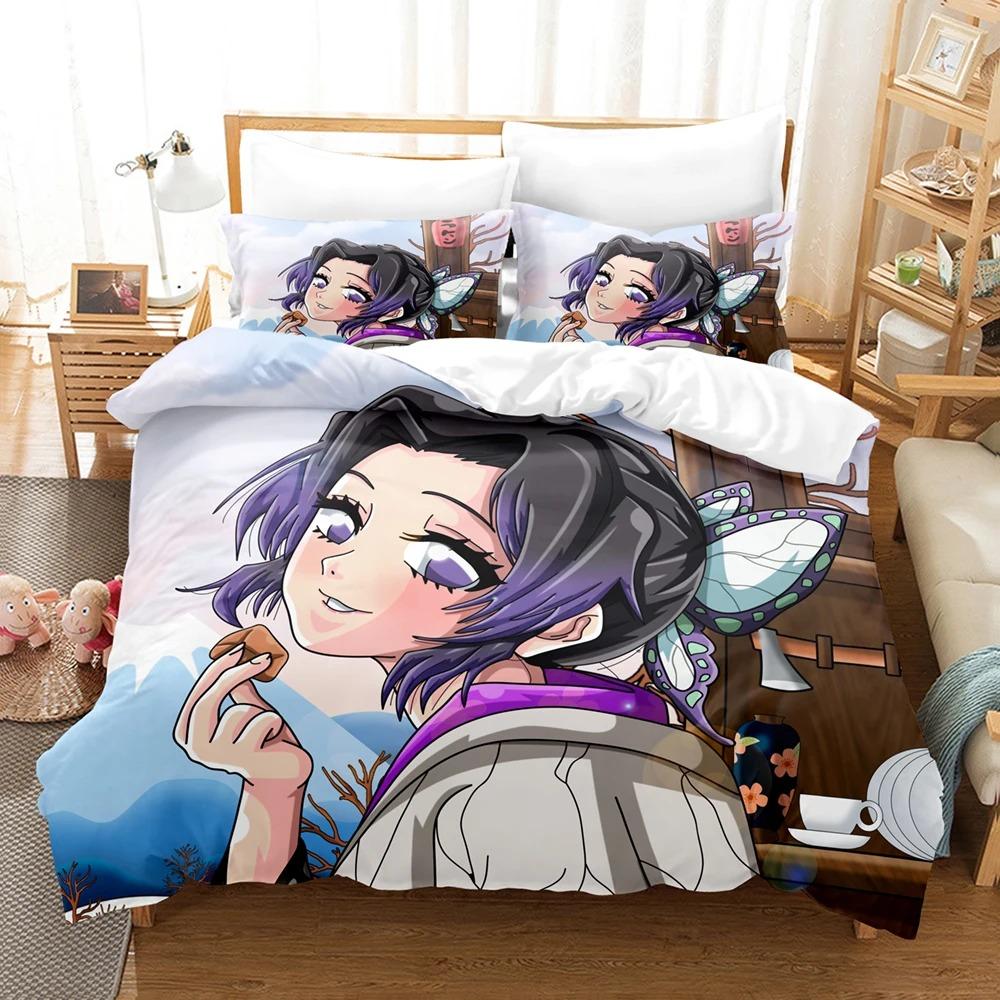 Kochou Shinobu Bedding Sets Anime Demon Slayer Comforter Bed Cover Duvet Cover Pillow Case Twin Single Queen King Teens Gifts