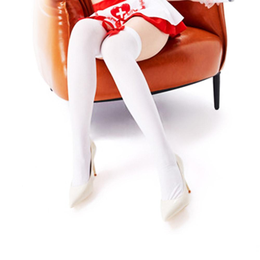 Nurse Outfit High Knee Stockings Red Bow Decorations Lolita Legging Cross Charming Silk Tights Hosiery Women Sexy Cosplay Party