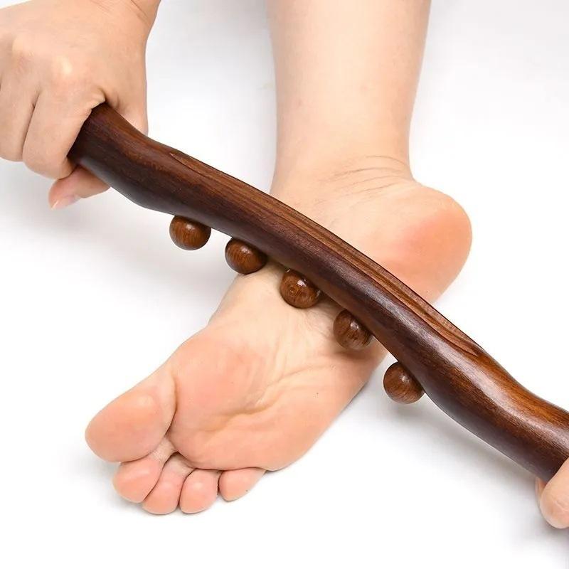 1Pcs Guasha Wood Stick Massage Tool,5 Beads Wood Massage Roller Stick,Lymphatic Drainage Massager For Body Shaping,Gua Sha Tools