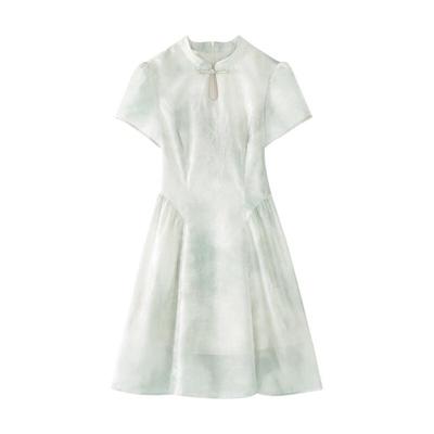 Lu Xiang Nan 'Bamboo Rhyme Cloud Smoke' New Chinese Style Slimming Midi Dress