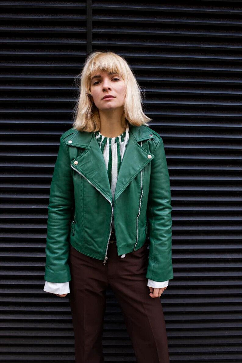 

Стильная зеленая байкерская мото-куртка ручной работы из натуральной овечьей кожи, повседневная 3XL зелёный