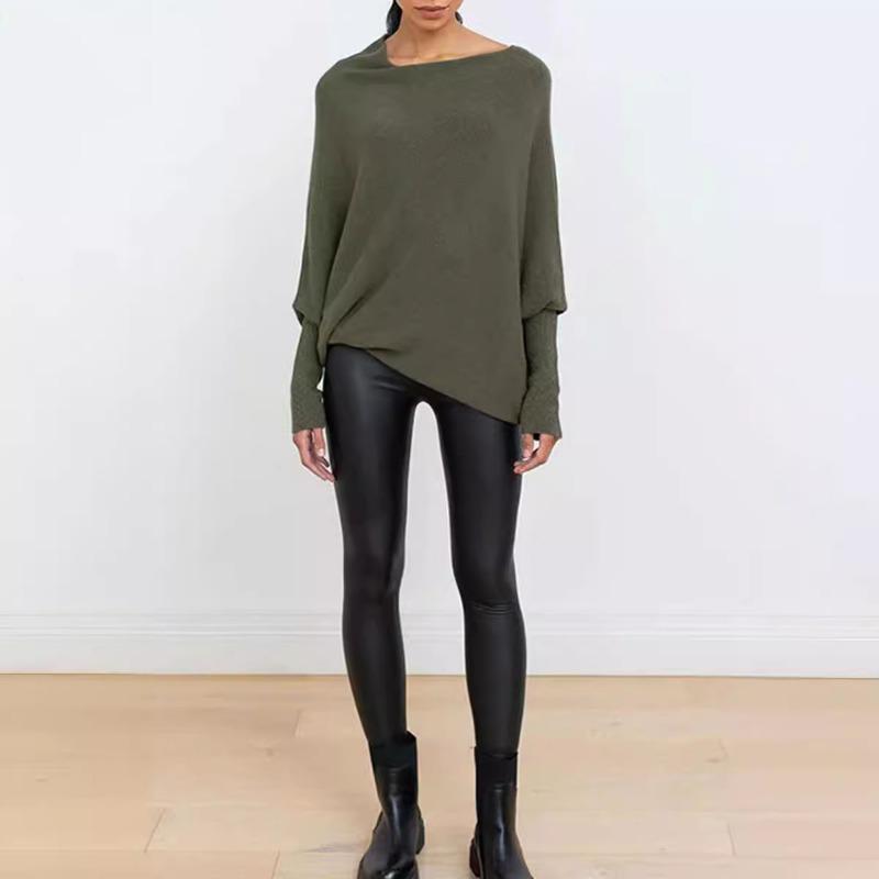 Pull en tricot plissé à manches longues et col rond pour femme, couleur unie, confortable, automne et hiver