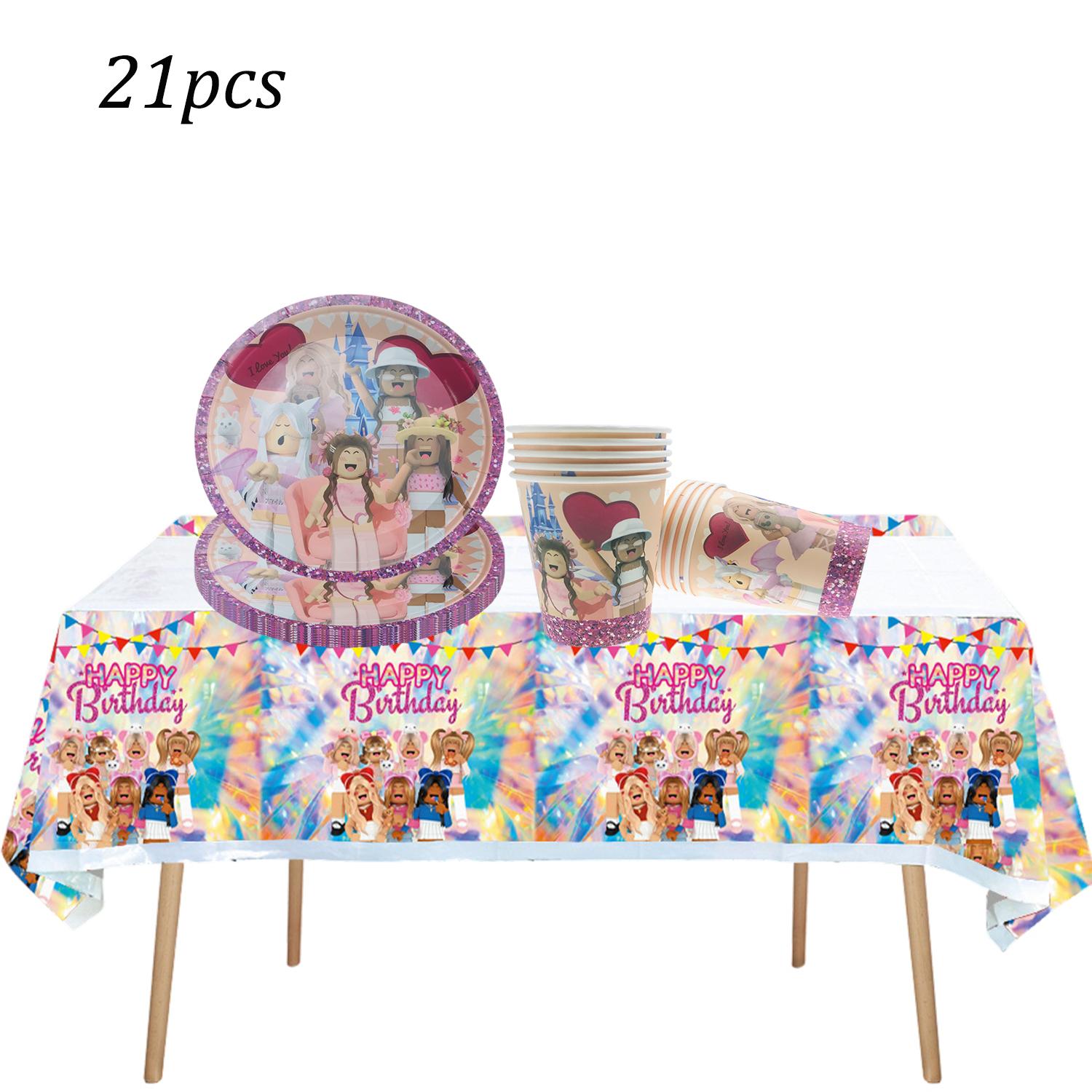 

Pink Robloxed Theme Birthday Party Decorations Tableware Set Balloons Cups Plates Banner Backdrop for Girls Baby Shower Supplies